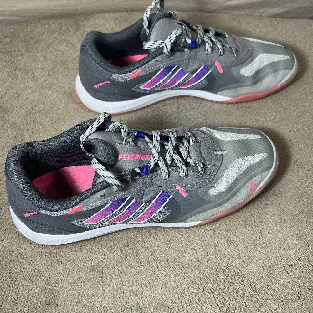 Adidas Fevernova IC Indoor Soccer Shoes Grey Pink IG3148 Mens 7‎ Womens 8